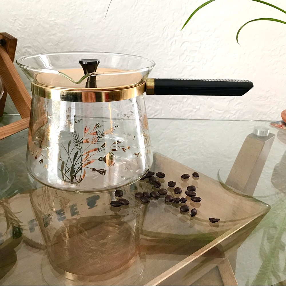 Vintage Gold and Black Glass Coffee Pot